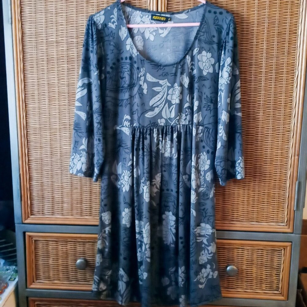 Reborn Dress Women's Size XL Black Gray Floral 3/4 Sleeve Scoop Neck Like New - Picture 2 of 16